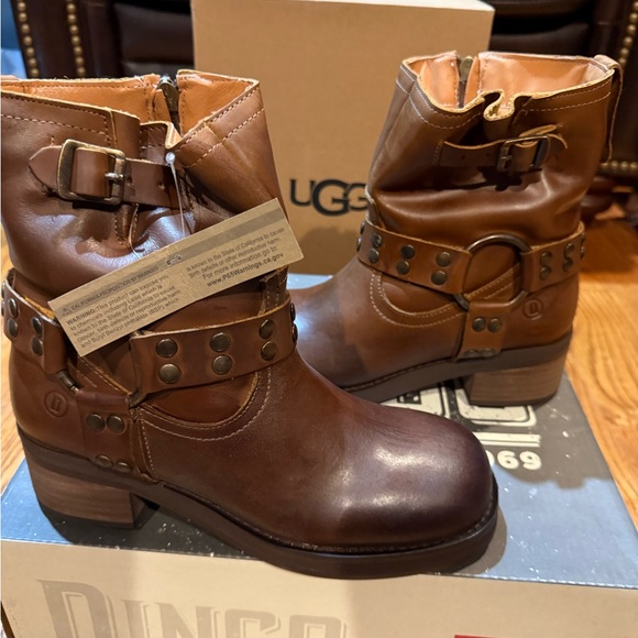 dingo Shoes - Dingo Women's Dark Brown Leather Moto Boots